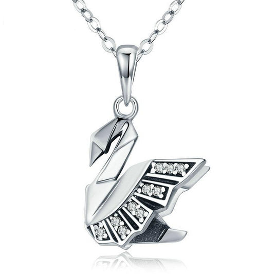 925 Sterling Silver Origami Swan Pendant