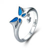 925 Sterling Silver Blue Butterfly with Star Dangle Ring Women’s Jewelry