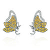 925 Sterling Silver Yellow and White Cubic Zirconia Butterfly Stud Earrings