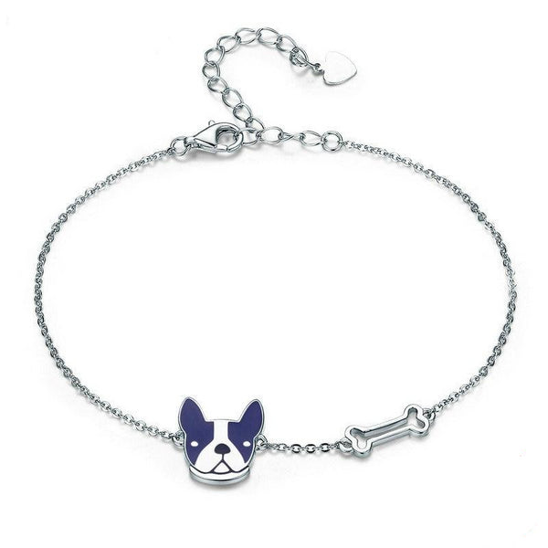 925 Sterling Silver French Bulldog & Dog Bone Bracelet Women’s Jewelry