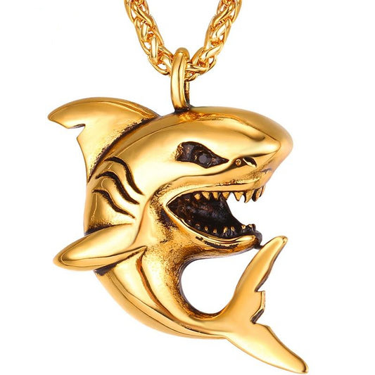 Stainless Steel Big Shark Pendant Necklace for Men