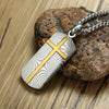 Vintage Damascus Steel with Engraved Cross Pendant Necklace