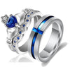 Blue Cross Inlay Tungsten Carbide Band and Blue Claddagh Zirconia Wedding Ring Set