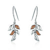 925 Sterling Silver Dangling Leaves Cubic Zirconia Drop Earrings