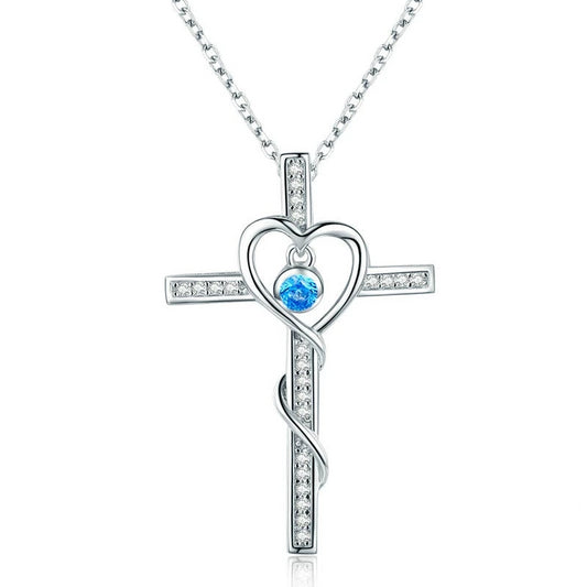 925 Sterling Silver Cross Pendant with Cubic Zirconia Necklace