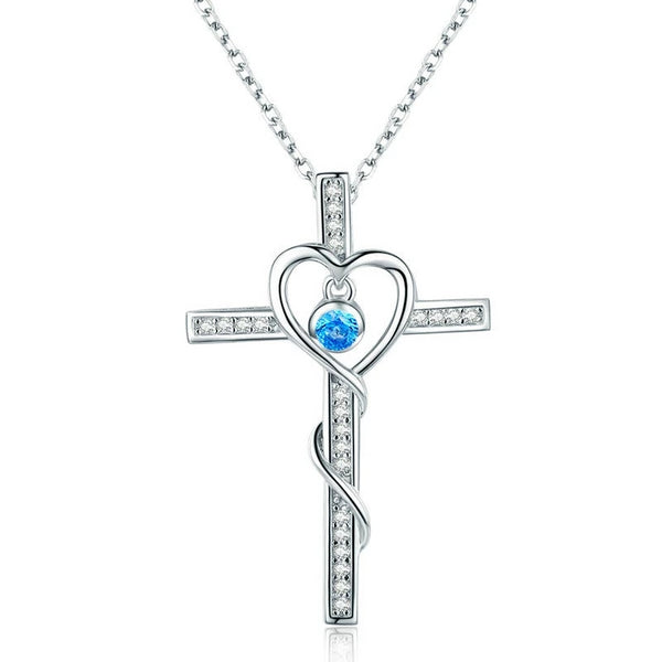 925 Sterling Silver Cross Pendant with Cubic Zirconia Necklace