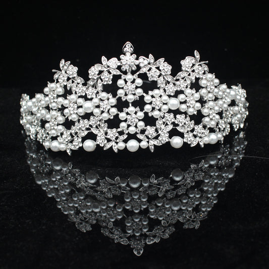 Floral Blossom Design with Pearls Tiara Crown