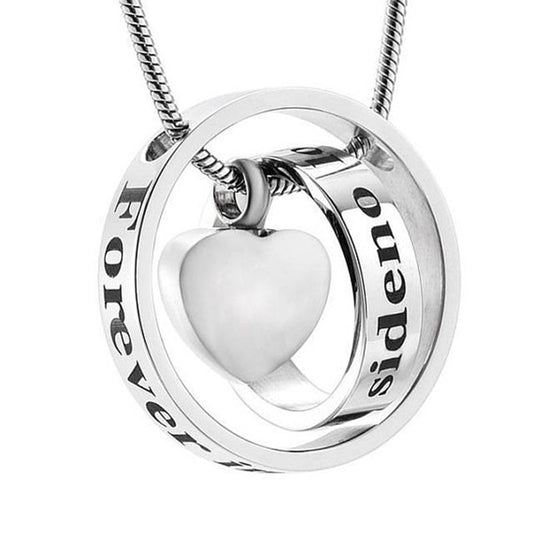 Dual Ring with Heart Urn Pendant Cremation Memorial Necklace