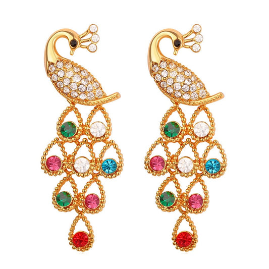 Luxury Peacock Rhinestone Crystal Drop Earrings For Women