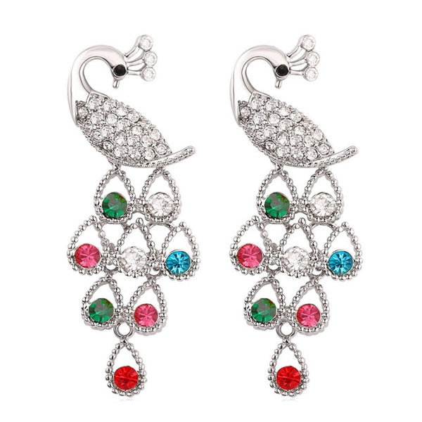 Luxury Peacock Rhinestone Crystal Drop Earrings For Women