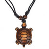 Tribal Sea Turtle Pendant on Lucky Black String Adjustable Necklace