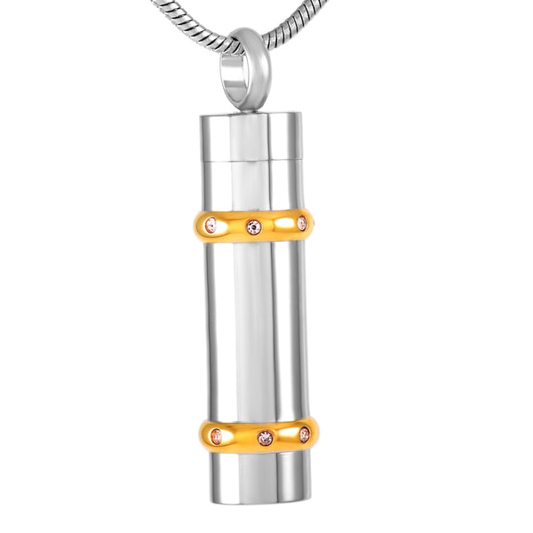 Silver and Gold Tube Cremation Ash Urn Pendant Keepsake Necklace