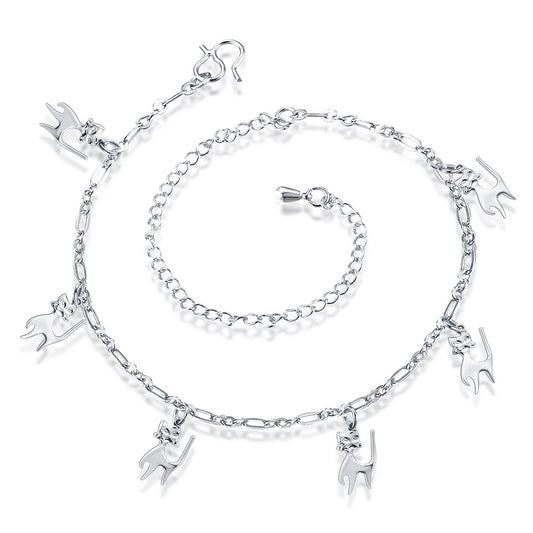 Silver Cat Anklet Bracelet For Women