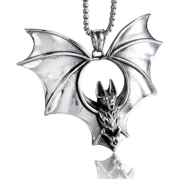 Stainless Steel Vintage Punk Bats Pendant Necklace