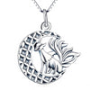 925 Sterling Silver Nine-Tailed Phoenix Fox Crescent Moon Pendant Necklace
