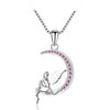 925 Sterling Silver Fairy on Crescent Moon Pendant Necklace