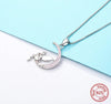 925 Sterling Silver Fairy on Crescent Moon Pendant Necklace