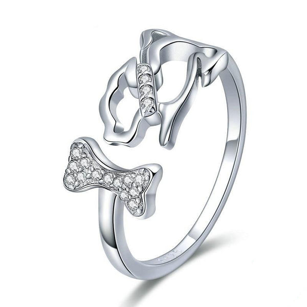 925 Sterling Silver Dog and Bone Ring Women’s Jewelry