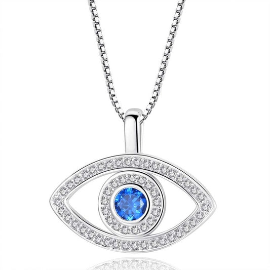 Evil Eye with Cubic Zirconia and Blue Rhinestone Pendant Necklace