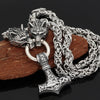 Stainless Steel Wolf Head and Thor's Hammer Pendant Necklace for Men