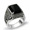 925 Sterling Silver Black Onyx Zircon Ring with Engraved Flower - Innovato Store