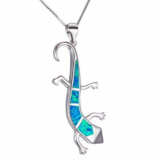 925 Silver Sterling Opal Salamander Pendant Necklace Women’s Jewelry