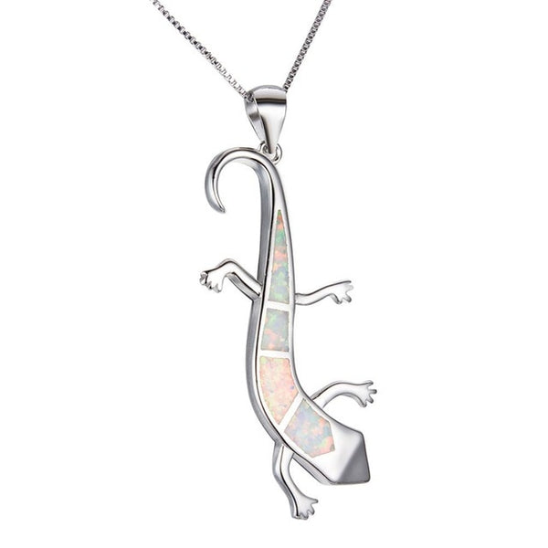 925 Silver Sterling Opal Salamander Pendant Necklace Women’s Jewelry