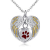 Heart Paw Print with Angel Wing Birthstone Pendant Necklace Pet’s Cremation Jewelry