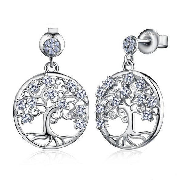 Round Light Blue Spinel Life Of Tree Stud Earrings 925 Sterling Silver