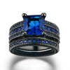 Black Celtic Dragon Inlay Band and Blue Cubic Zirconia Wedding Ring Set