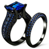 Black Celtic Dragon Inlay Band and Blue Cubic Zirconia Wedding Ring Set