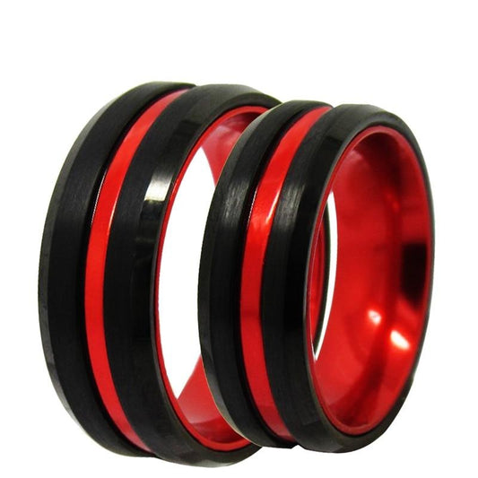 8mm, 6mm Black & Red Tungsten Carbide Wedding Band