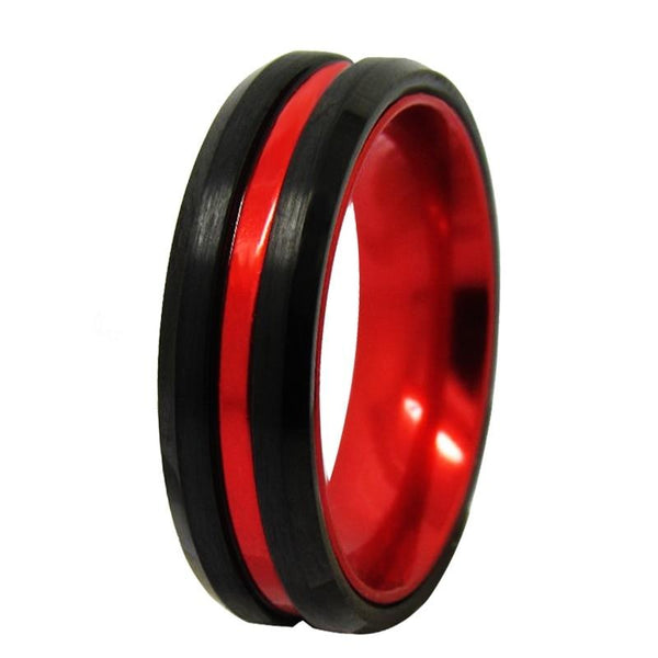 8mm, 6mm Black & Red Tungsten Carbide Wedding Band
