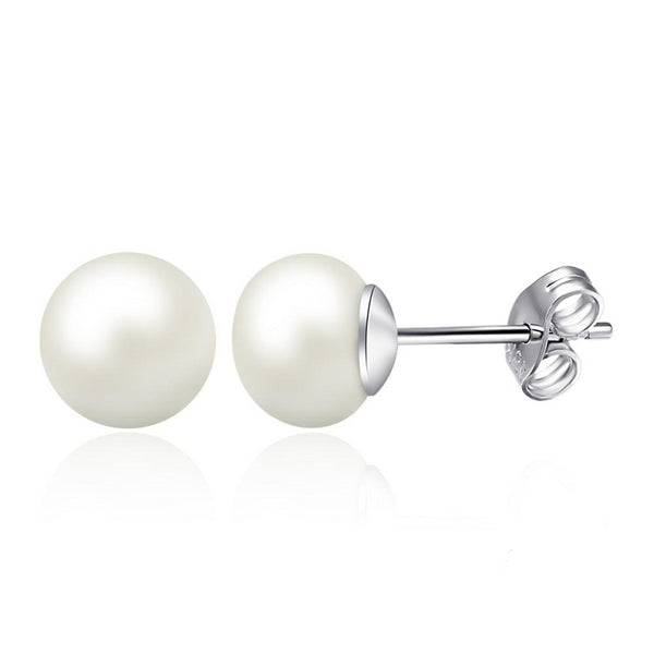 Pearl Button Ball Stud Earrings 925 Sterling Silver