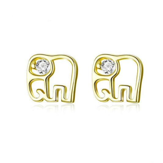 Gold Plated 925 Sterling Silver Elephant Stud Earrings Women’s Jewelry