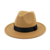 Flat Brim Wool Felt Fedora Hat with Black Ribbon Hatband