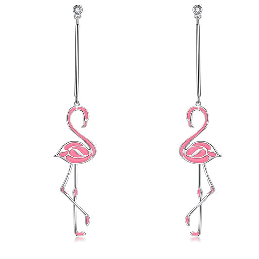 Dangling Flamingo Enamel Stud Earrings For Women