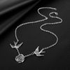 Women's Silver Rose and Doves Pendant Necklace