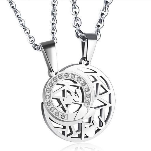 Sun & Moon Rhinestone Pendant Couples Necklace