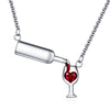 Stainless Steel Wine Glass Red Cubic Zirconia Pendant Necklace