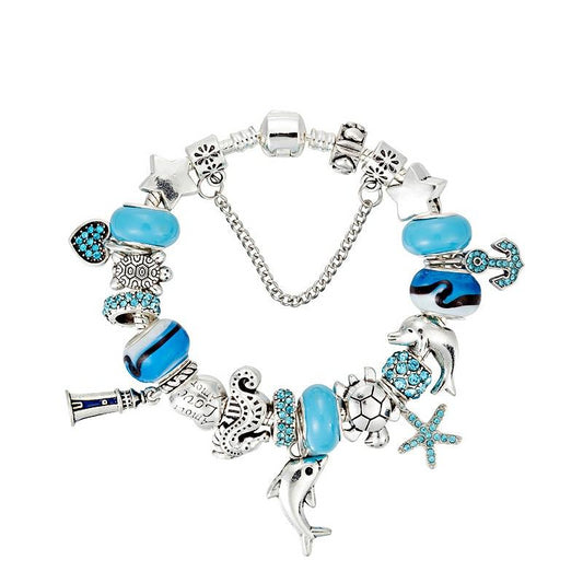 Murano Glass Beads Sea Creatures Charm Bracelet Women’s Jewelry