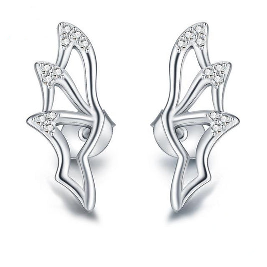 925 Sterling Silver Bat Wings Zircon Stud Earrings