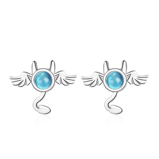 925 Sterling Silver Blue Crystal Bat Stud Earrings For Women