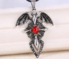 Cross Bat Wings Red Crystal Pendant Necklace