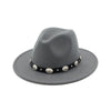 Flat Brim Wool Felt Fedora Hat with Metal Belt Hatband