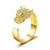 Resizable Green Eyes Silver Leopard Head Ring