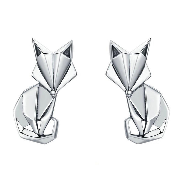 925 Sterling Silver Folding Fox Animal Stud Earrings for Women - Innovato Store