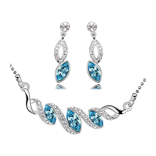 Crystal Leaf Necklace & Earrings Jewelry Set