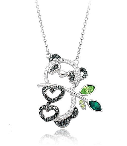 White Gold with Austria Crystal Panda Pendant Necklace For Women