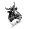 Stainless Steel Gothic Ram with Horns and Pentagram Ring for Men